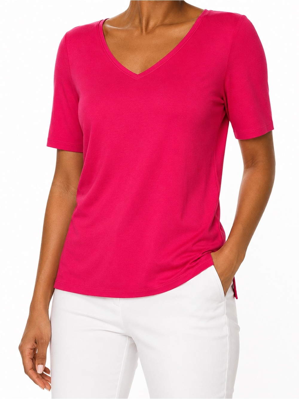 Talbots V-Neck Short Sleeve Tee in Hot Pink
